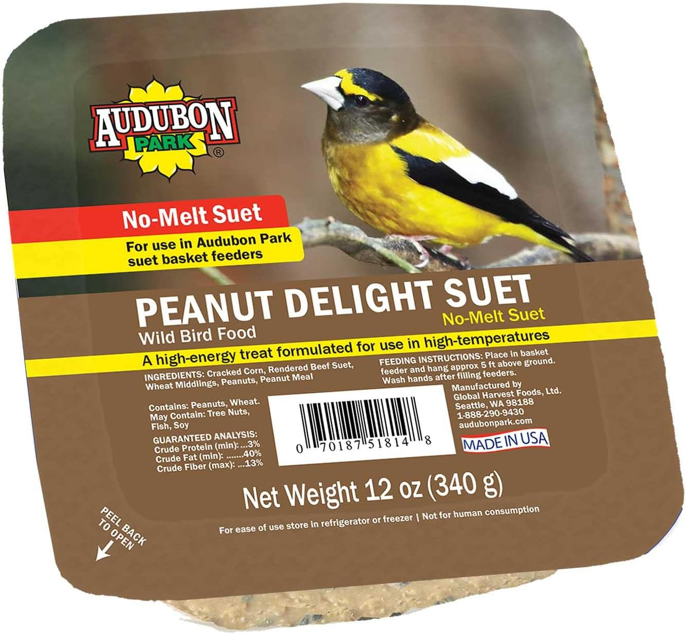 13069 Peanut Delight Suet Cake Wild Bird Food, 12-Ounces