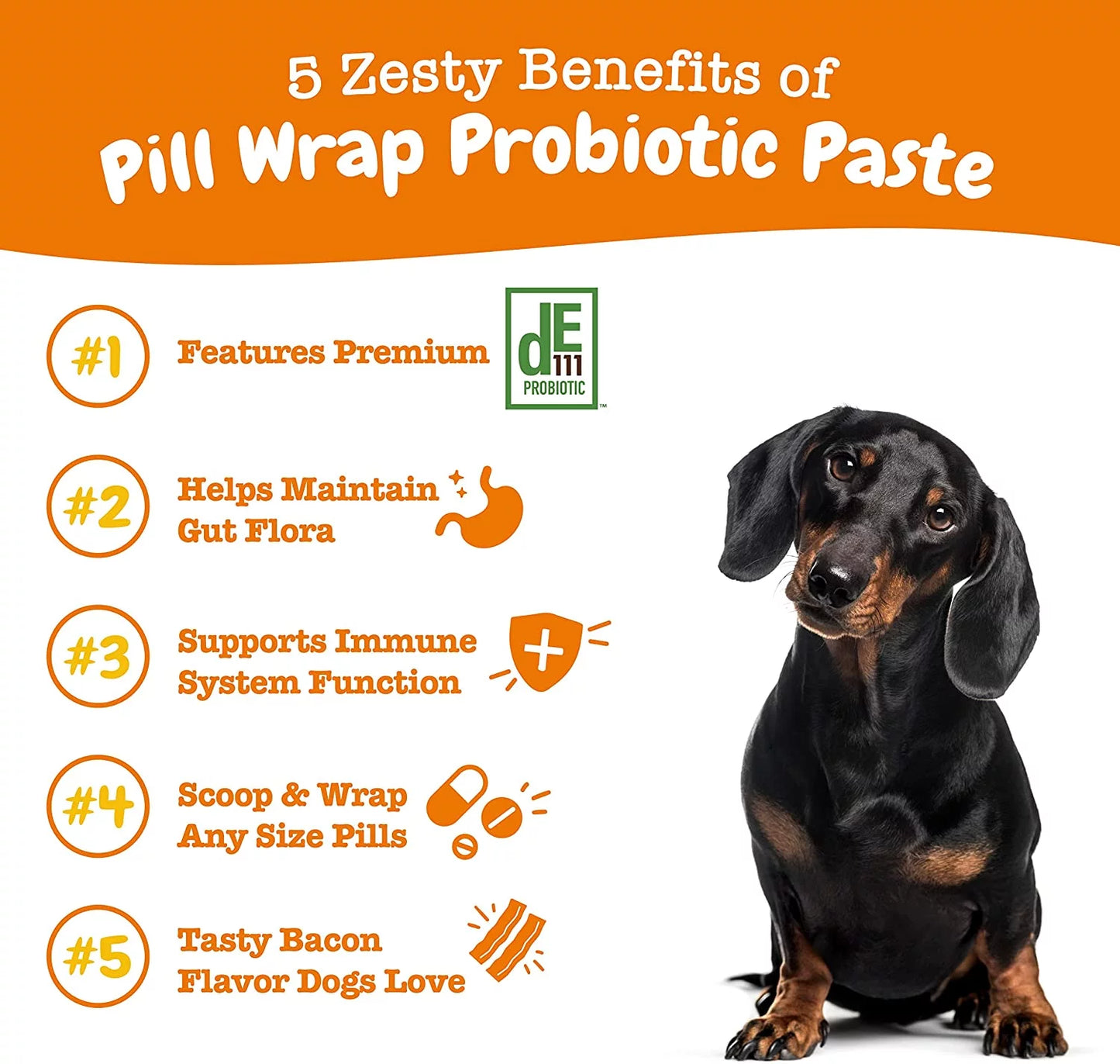 Probiotic Pill Wrap Paste for Dogs, Bacon, 45 Count, Dry Training Treats Paste