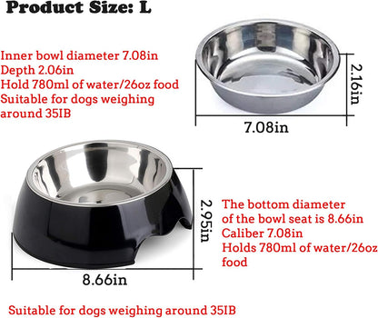 Dog Bowl Stainless Steel Dog Food Bowl Anti-Slip Cat Dish with Removable Dog Water Bowl