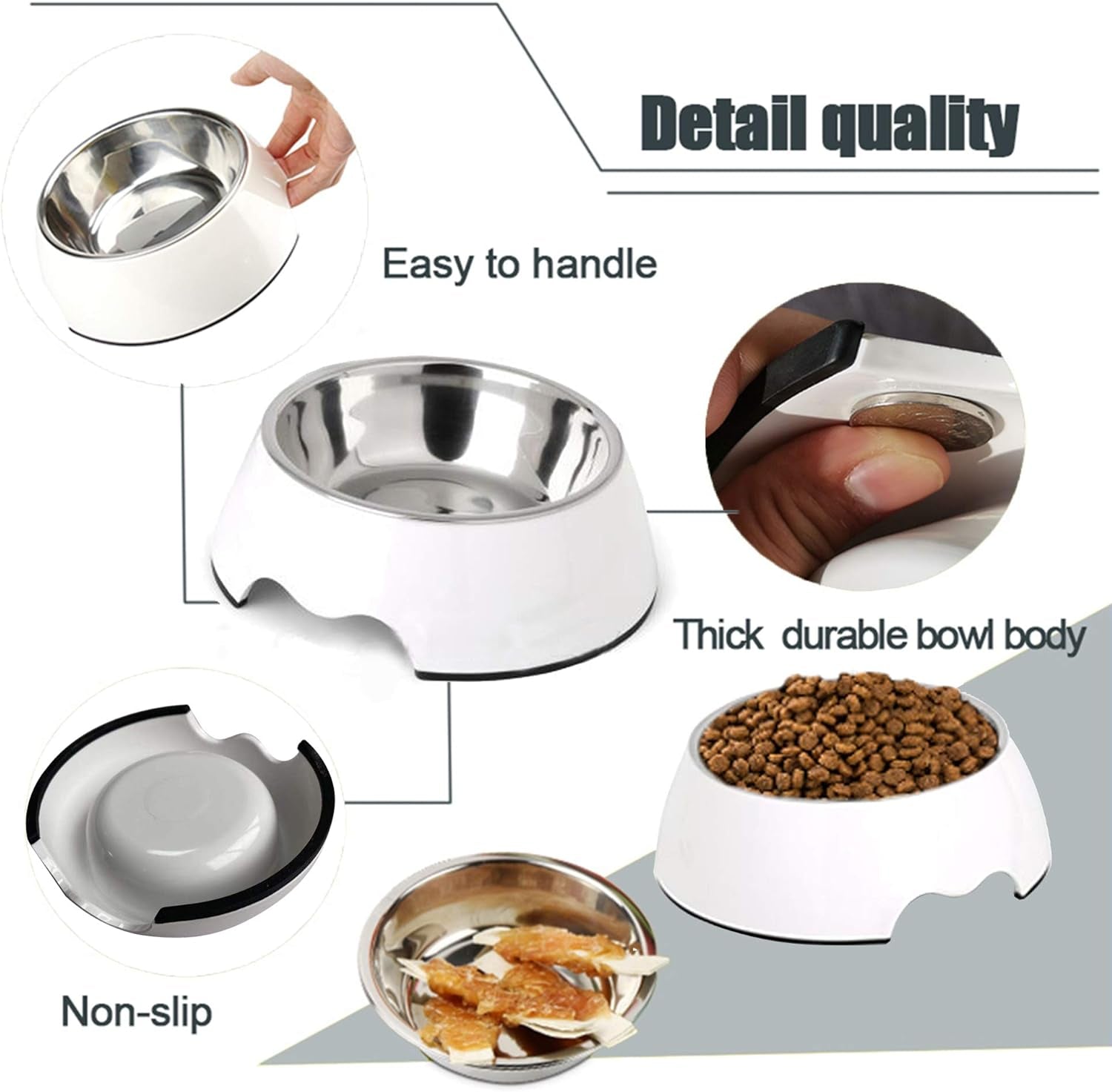 Dog Bowl Stainless Steel Dog Food Bowl Anti-Slip Cat Dish with Removable Dog Water Bowl