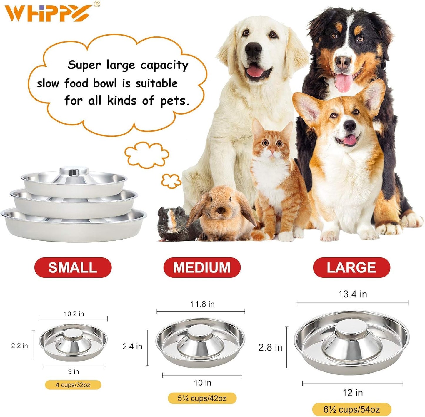 2 Pack Silver Stainless Steel Dog Bowl Puppy Slow Feeder Bowls for Food Feeding & Water Weaning Non-Skid Slow Feeder Healthy Metal Dog Bowl Dish for Small Medium Large Dog Cat Pet