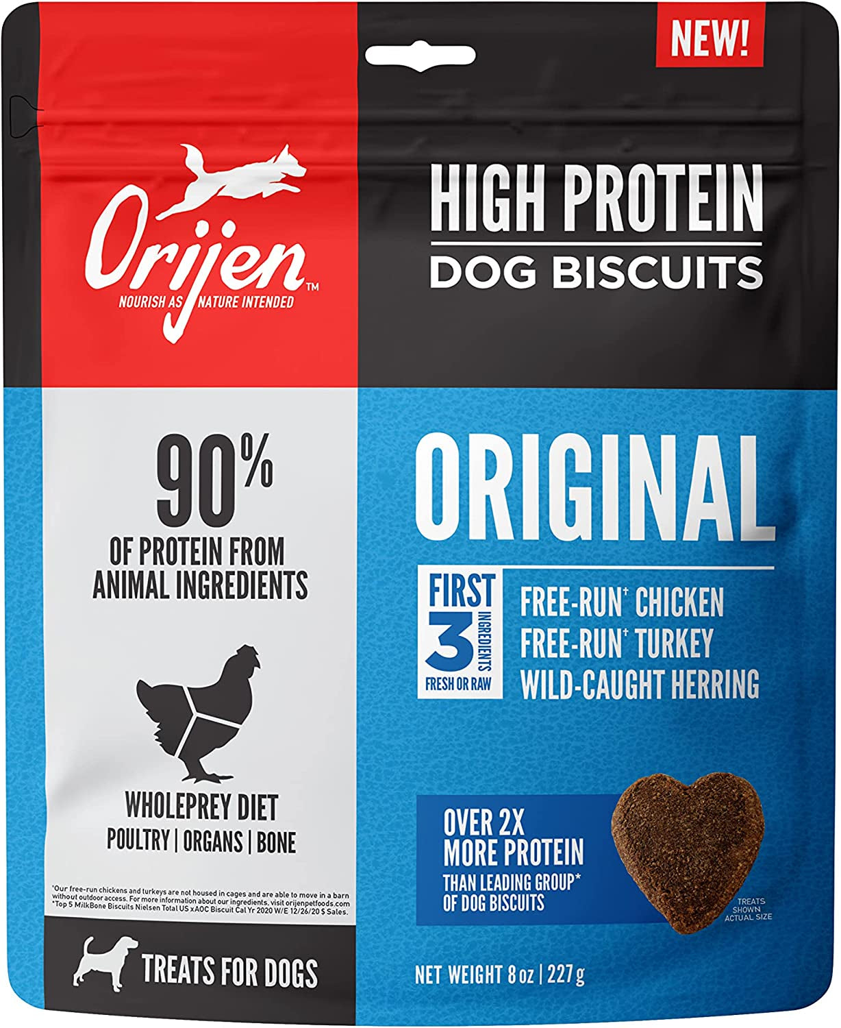 High Protein Dog Biscuit Treats, Grain-Free, Original, 8 Oz