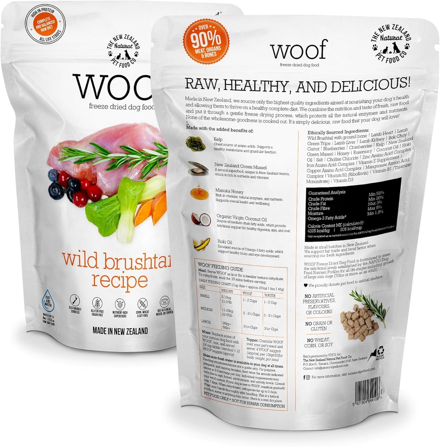 WOOF Freeze Dried Dog Food - Wild Brushtail Recipe, High Protein Dog Treats, Dog Food Toppers & Meals, 2.2 Lb