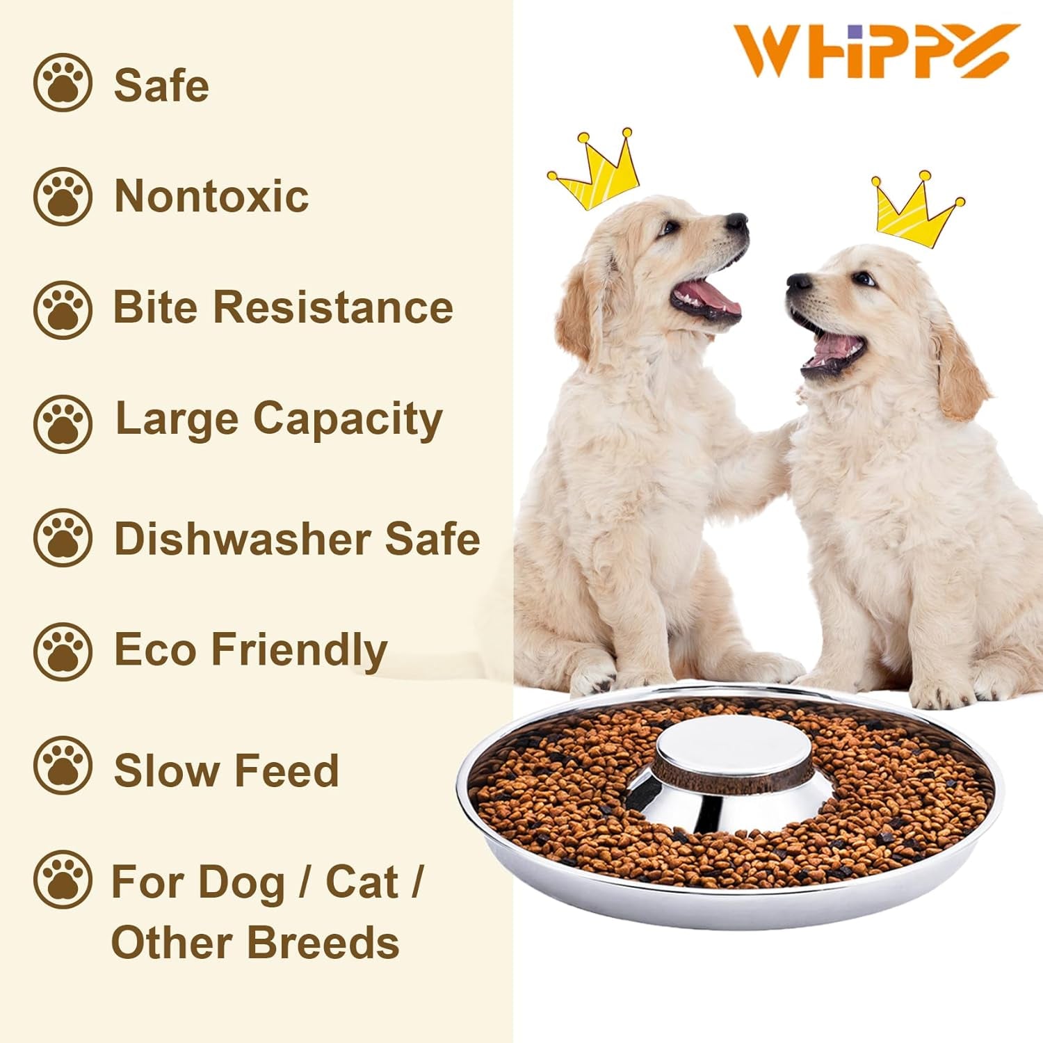 2 Pack Silver Stainless Steel Dog Bowl Puppy Slow Feeder Bowls for Food Feeding & Water Weaning Non-Skid Slow Feeder Healthy Metal Dog Bowl Dish for Small Medium Large Dog Cat Pet