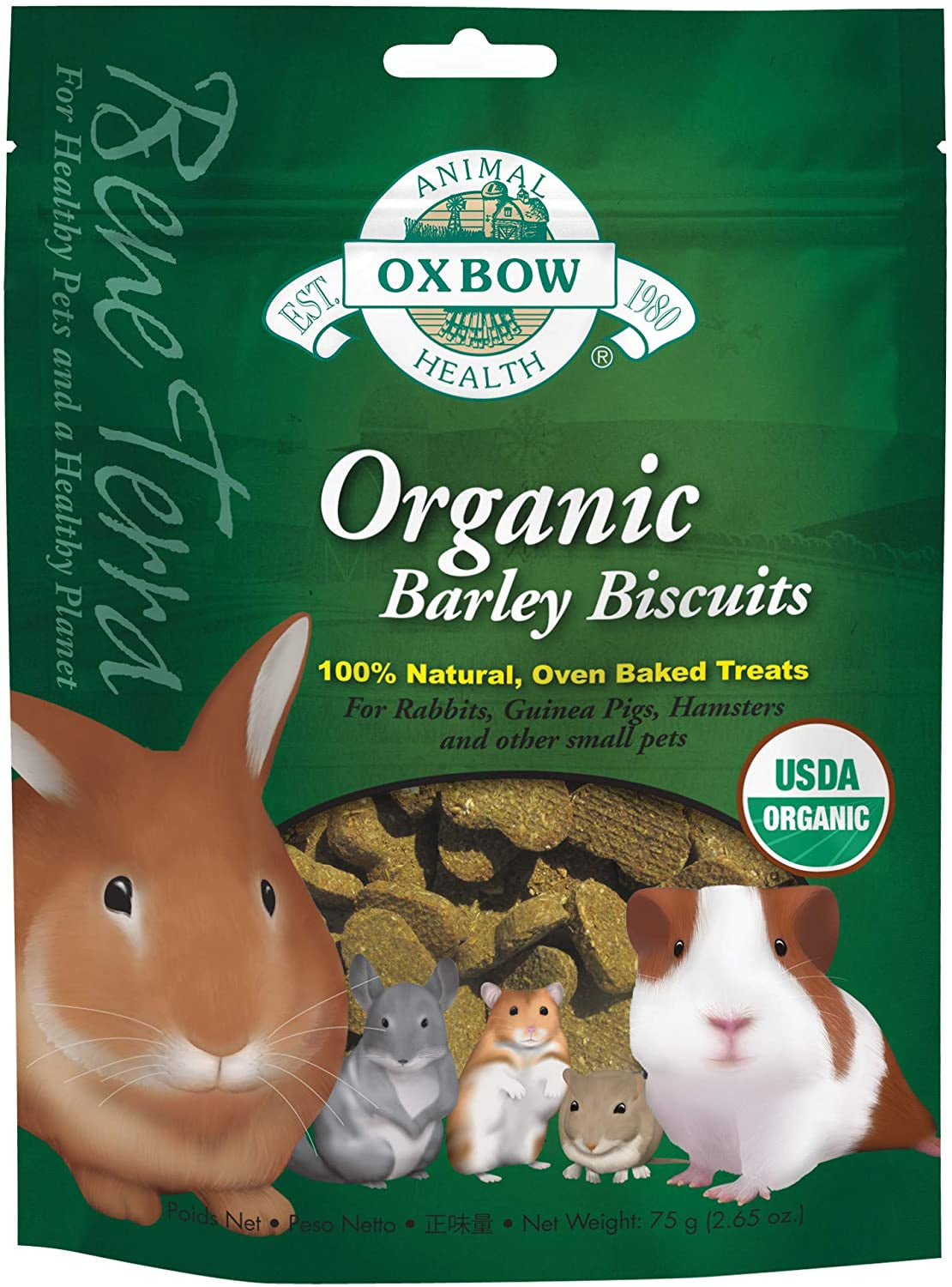 Organic Rewards Barley and Hay Biscuit Treats for Rabbits, Guinea Pigs, Chinchillas, and Small Pets Green 2.64 Ounce (Pack of 1)