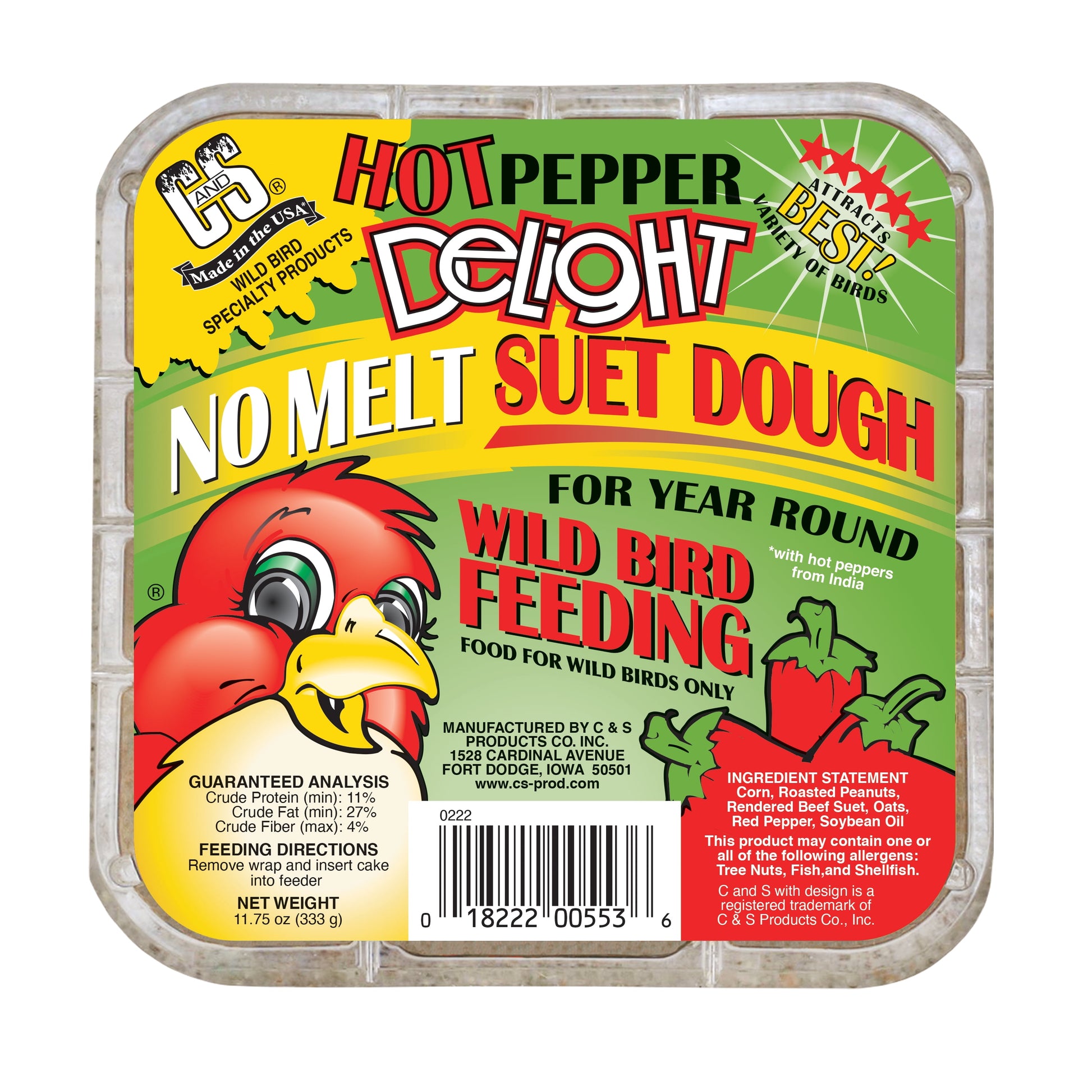 C&S Hot Pepper Delight No Melt Suet Dough Fresh Wild Bird Food, 11.75 Oz.