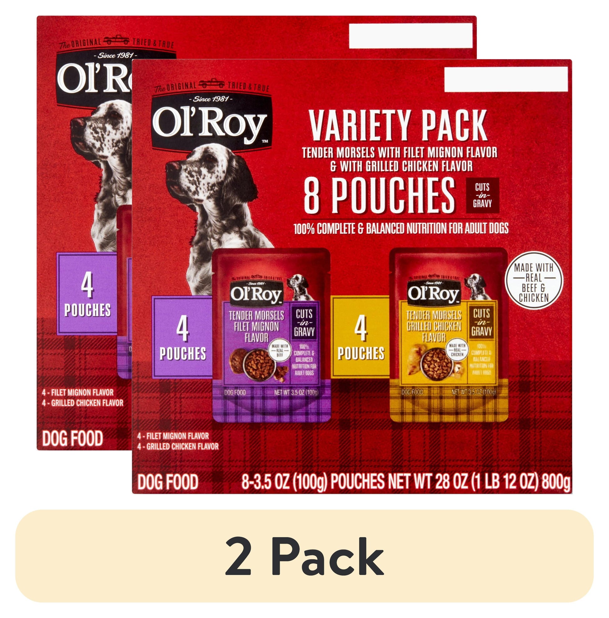 (2 Pack)  Cuts in Gravy Wet Dog Food Variety Pack, Tender Morsels Filet Mignon Flavor and Tender Morsels Grilled Chicken Flavor, 3.5 Oz, 8 Pack