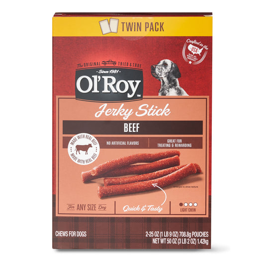 Dog Jerky Sticks Treats, Real Beef Flavor Chews, 50 Oz Pouch (Twin Pack )