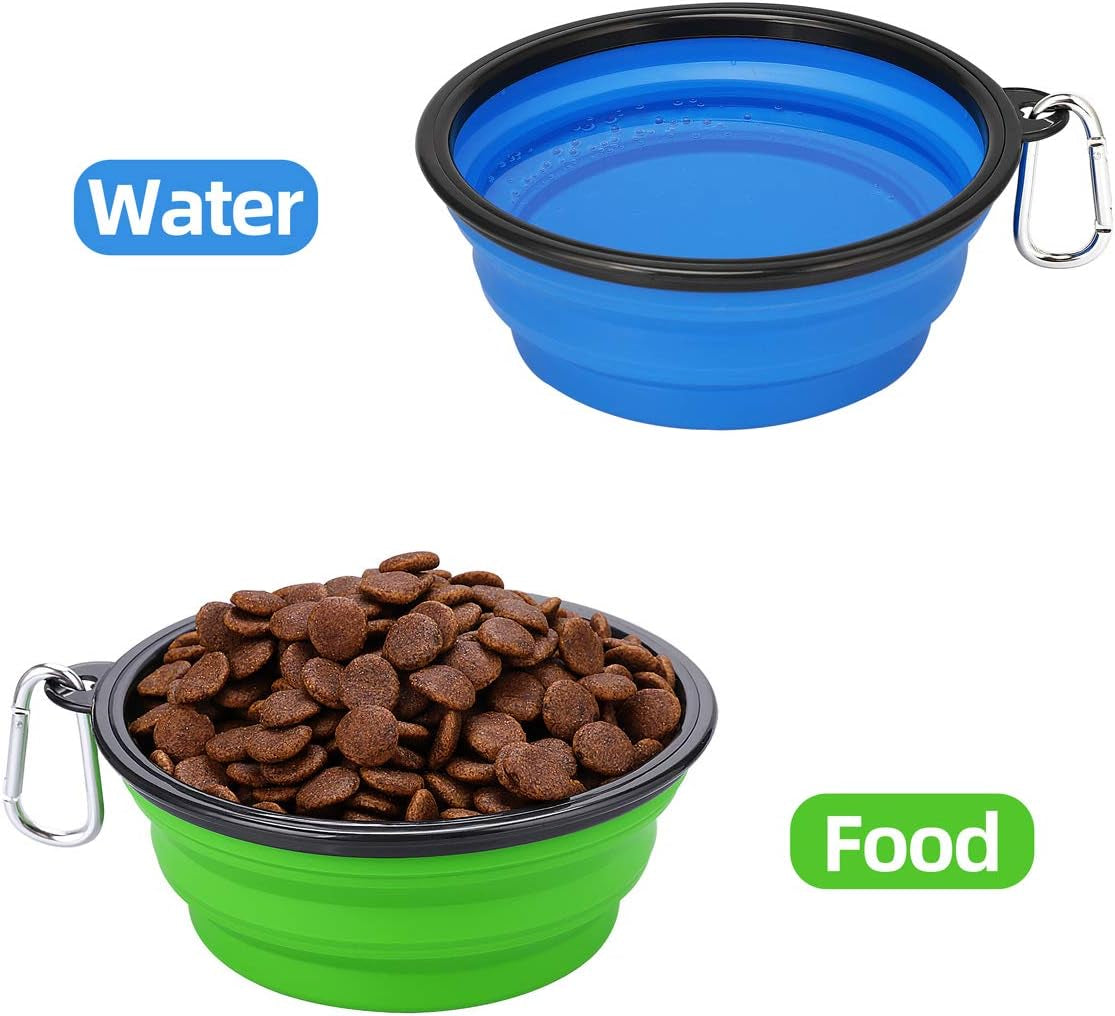 Large Collapsible Dog Bowls 2 Pack, 34Oz Foldable Dog Travel Bowl, Portable Dog Water Food Bowl with Clasp, Pet Cat Feeding Cup Dish for Traveling, Walking, Parking (Blue+Green)