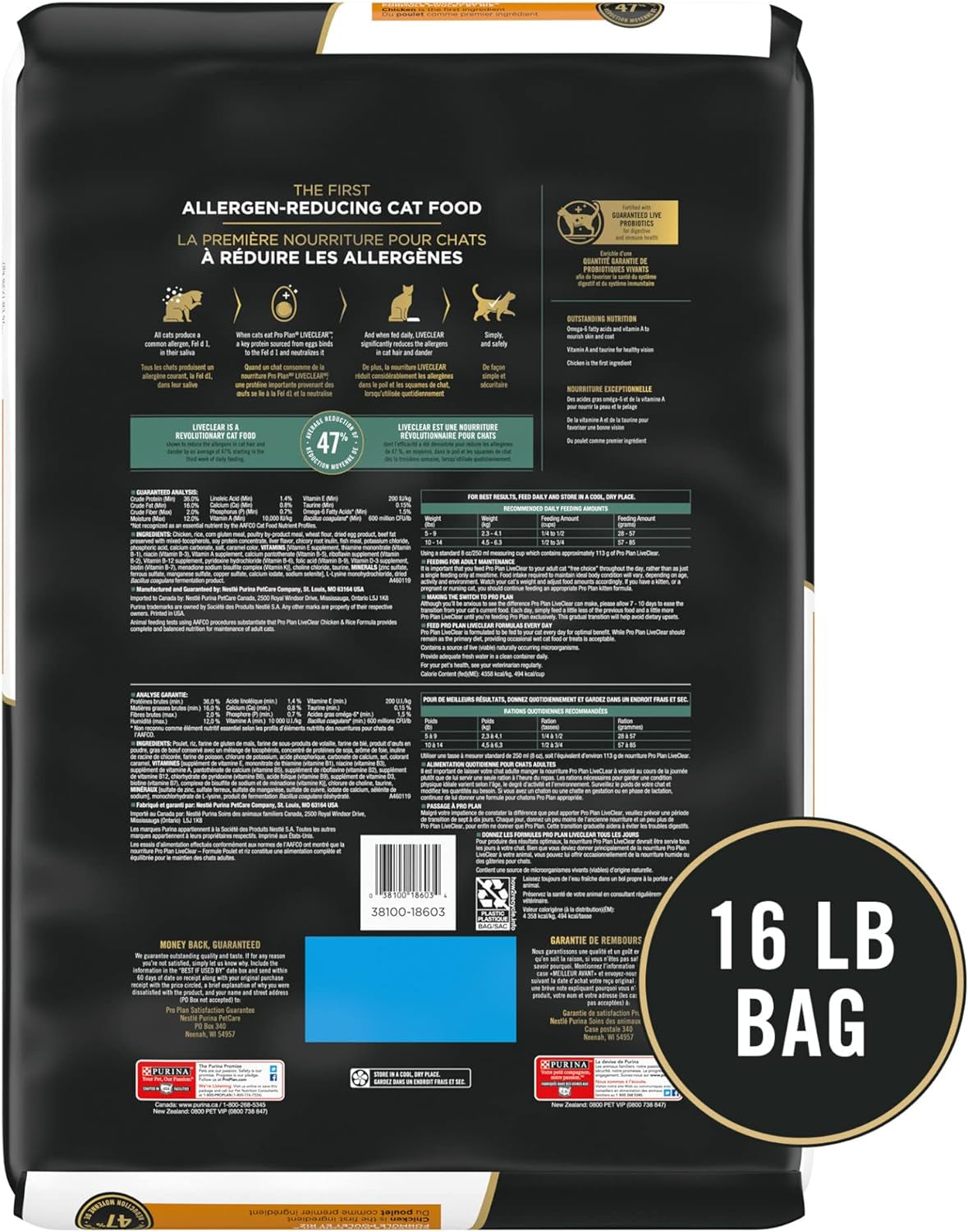 Allergen Reducing, High Protein Cat Food, LIVECLEAR Chicken and Rice Formula - 16 Lb. Bag