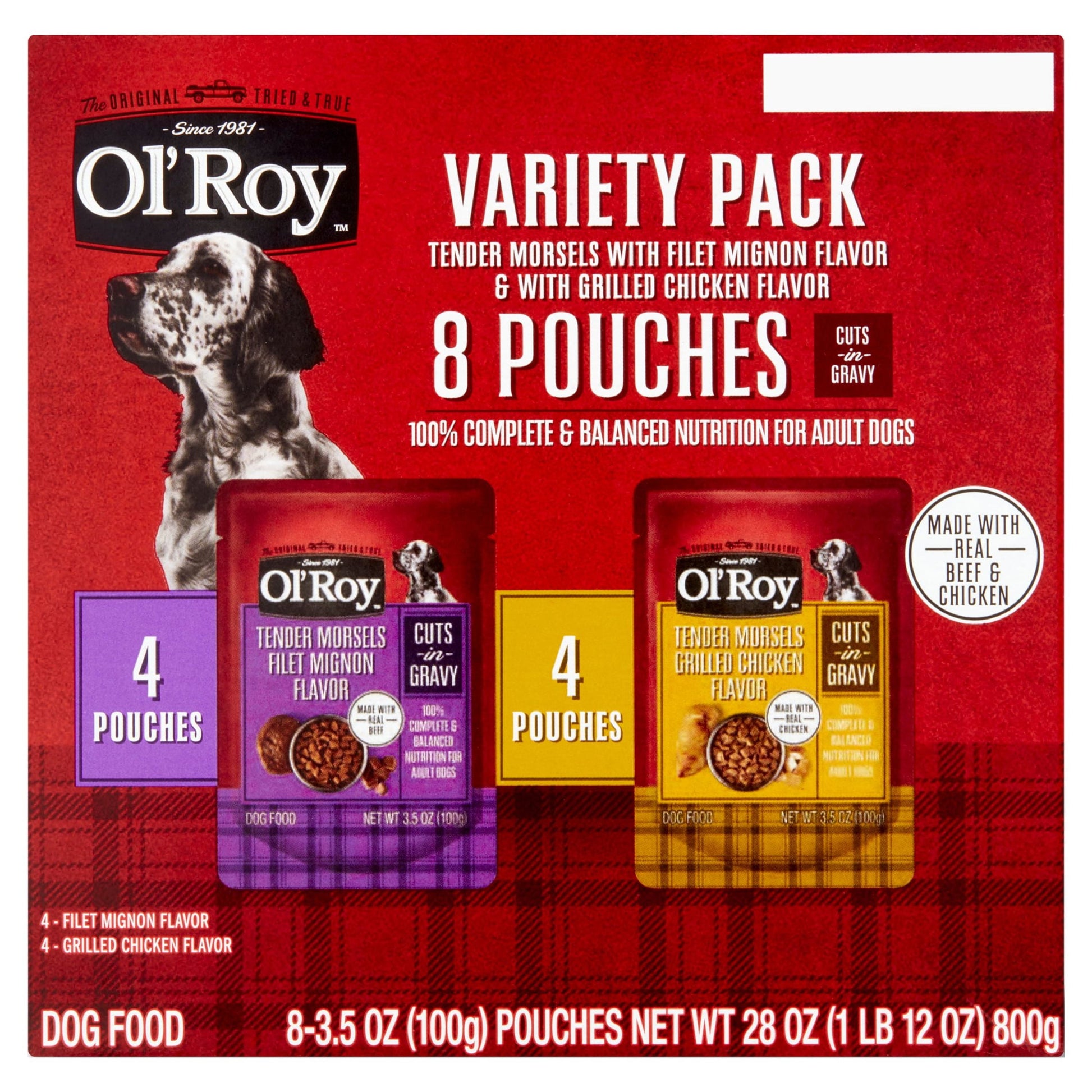 (2 Pack)  Cuts in Gravy Wet Dog Food Variety Pack, Tender Morsels Filet Mignon Flavor and Tender Morsels Grilled Chicken Flavor, 3.5 Oz, 8 Pack