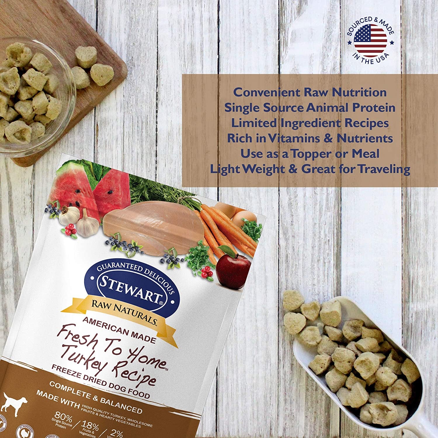 Raw Naturals Freeze Dried Dog Food Grain Free Made in USA with Turkey, Fruits, & Vegetables for Fresh to Home All Natural Recipe, 12 Oz.